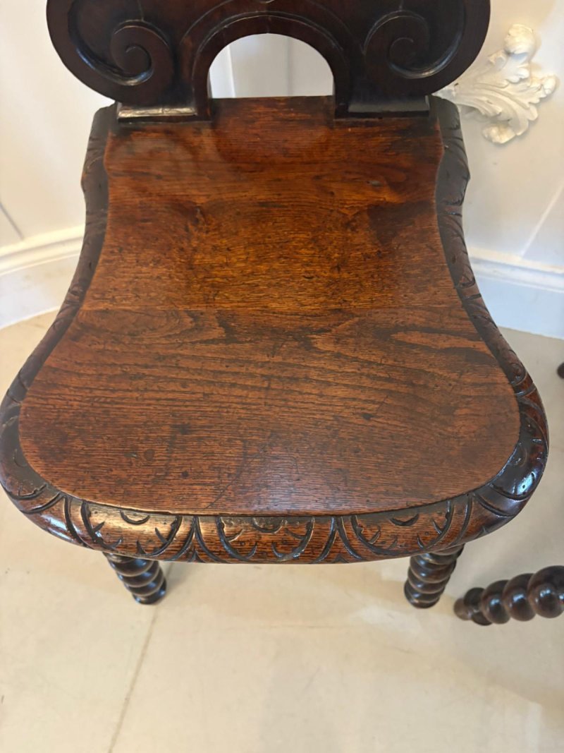 Pair of Antique Victorian Quality Carved Oak Hall Chairs - Image 9